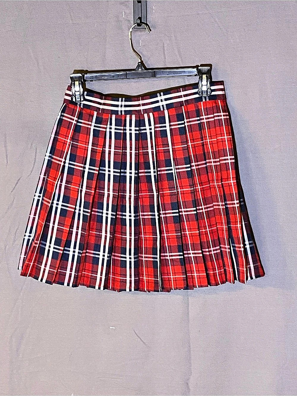 HUG SUNSHINE Plaid Pleated Mini Skirt in Red & Blue Size Small NWT